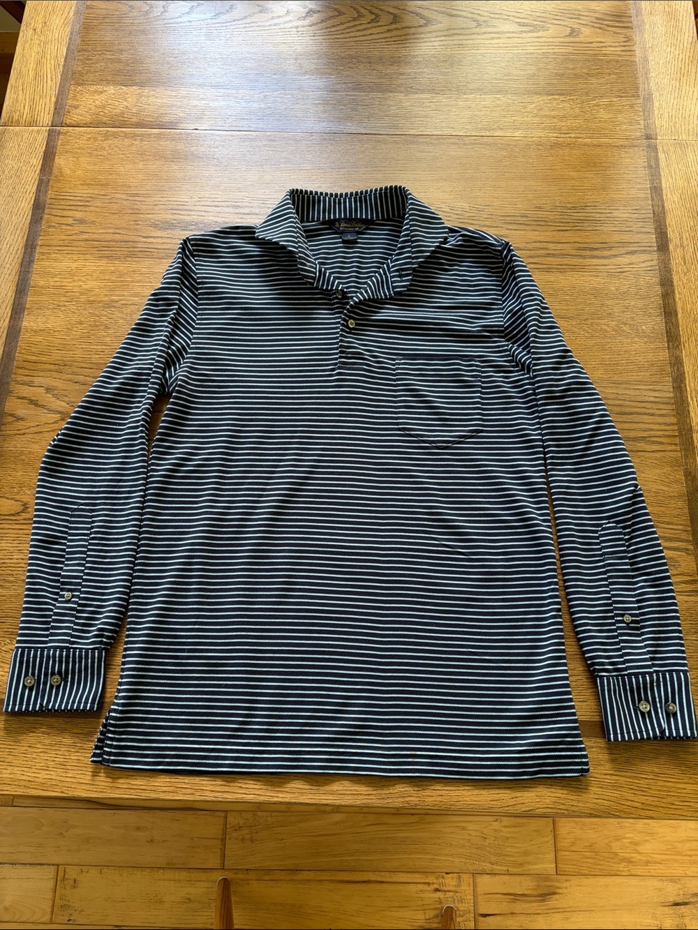 Brooks Brothers Striped Long-Sleeve Polo Shirt - Navy, Light Blue